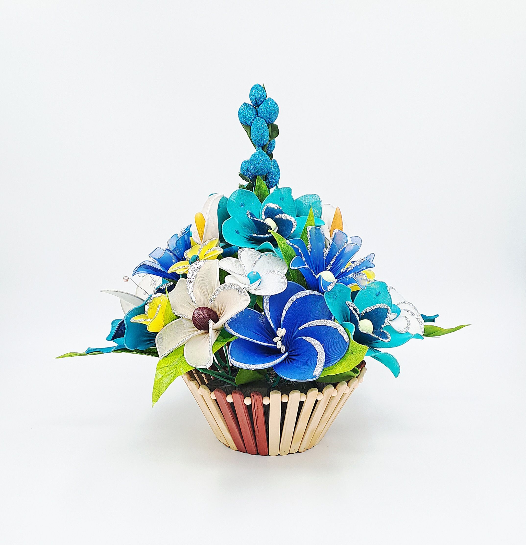 Bouquet de fleurs artisanal bleu