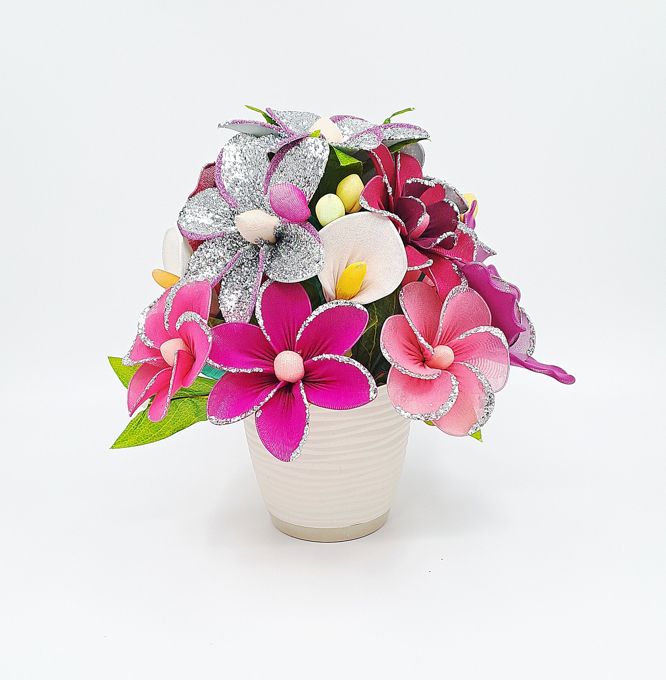 Bouquet de fleurs artisanal rose argenté