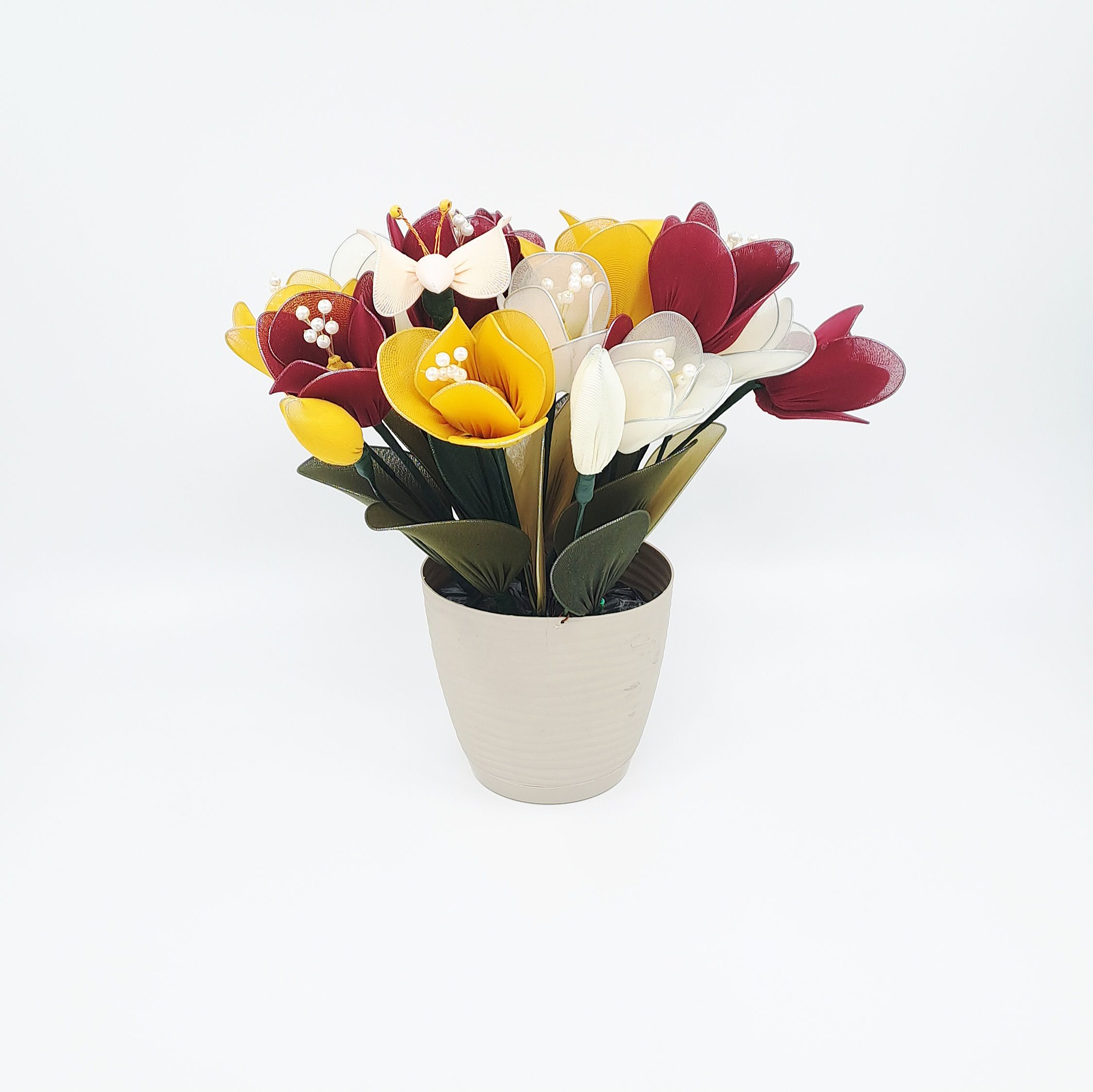 Bouquet de fleurs artisanal bordeaux et jaune